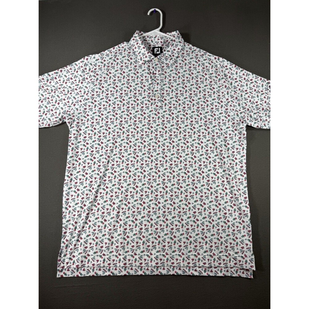 Footjoy Polo Shirt Mens XL White Floral Hilton Head Golden Bear Golf Performance